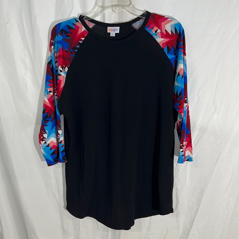 LuLaRoe Baseball tee Randy 3/4 sleeve top Black Red White Blue Stars XL